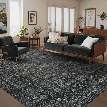 5x7 Area Rugs Living Room Bedroom, Washable Rug, Vintage Retro Boho Style, Non Slip Low Pile Faux Wool Thin Carpet Indoor Dining Room, Dorm And Room (Taupe/5x7ft)