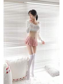 Women Sexy Skirt Super Mini Pleated Plaid Role Play Schoolgirls Short Skirt Lingerie Sexy - 粉色 - 查看 7