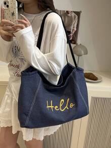 2025夏季大容量女士托特包，时尚手提包单肩包，通勤包，大学生包 - 藍色 - 查看 4