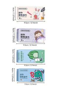1/2/4/8 片装超迷你湿巾，便携式一次性湿巾，适合日常清洁和旅行户外必备 - 彩色 - 查看 4