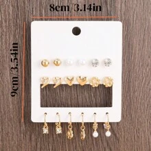 1 Set de 9 pares de pendientes de tono dorado de moda para mujeres, material de circonita con pendiente de acero inoxidable Posts, hipoalergénico, adecuado para uso diario y vacaciones, Set diseñado específicamente para hembras