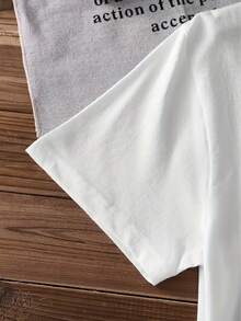 Round Neck Printed Short Sleeve T-Shirt, Ice Cream Printed Cotton T-Shirt - White - View 4