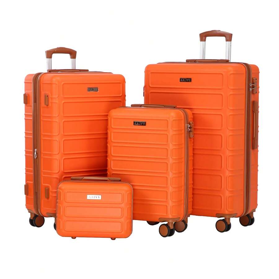 AAIVV 4-Piece Expandable Luggage, ABS Travel Luggage Set With Dual Spinner Wheels, TSA Lock Hard Shell Durable Travel Bag Luggage Set (13/20/26/28 Inch) Is Suitable For Everyone's Travel Needs - 橘色 - 查看 1