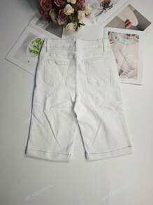 Pantalones cortos vaqueros de ajuste delgado con dobladillo enrollado y efecto desgastado, para primavera/verano