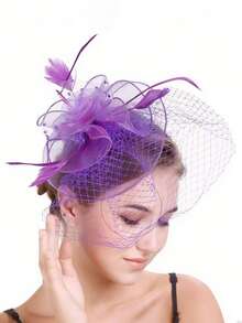 1 pieza Sombrero cautivador para dama, adecuado para mujeres, diadema para té, boda del Derby de Kentucky, tocado con red floral y pluma - Multicolor - Ver 4