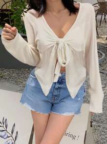 Autumn And Winter Women's Clothing, Women's Solid Color Casual Sweaters With Large Bow Design On The Chest, Cute Women's Tops, Comfortable And Elegant Casual Sweaters, Fashionable And Versatile Women's Streetwear, Women's All-White Party Wear, Women's Going Out Tops