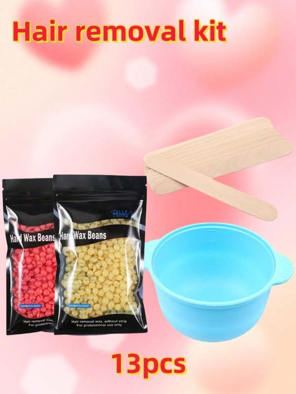 13pcs High Temperature Resistant Hair Removal Wax Bowl Set, Easy To Clean Hair Removal, Beeswax Bean Bowl, Wooden Stick Hair Removal Set