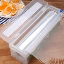 1pc Dual-Sided Sliding Blade Kitchen Wrap Cutter Box - Wall-Mounted With Suction Cup, Durable ABS Material, Easy To Clean, Space-Saving Design, Suitable For Home And Commercial Use, Ideal For Wrapping Food, Herbs, And Snacks