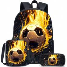 3pcs Football Themed Backpack Set With Lunch Box & Pencil Case&Storage Bag - Durable Polyester, Lightweight, Fashionable Mixed Colors