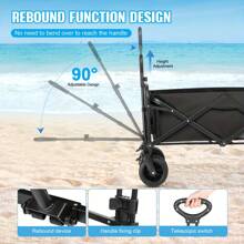 Big Wheels Collapsible Wagon Cart Foldable, Heavy Duty 350 LBS Beach Wagon With Silent All-Terrain Wheels, Folding Utility Grocery Cart With Side Pocket And Brakes For Camping Garden Sports, Black