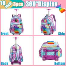 3pcs Cute Heart Roller Backpack Set For Girls, Includes Crossbody Bag And Pencil Case, Best Back To School Gift For Girls - Light Blue 10803T - View 3