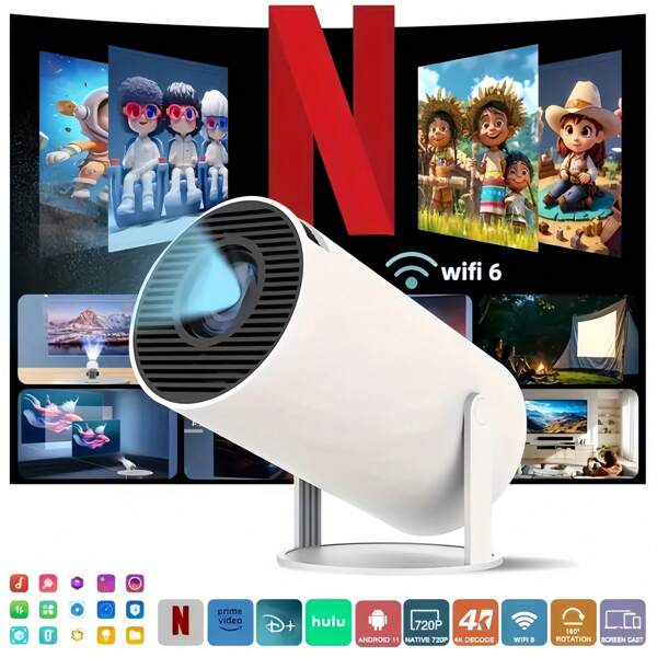 High-Definition-Intelligenter Projektor 2025, portabel für Outdoor-Camping, mit Unterstützung der 4K-Dekodierung, Android 11-Betriebssystem, Dual-Band-WiFi, geeignet für Innen- und Außenbereiche, mit europäischen Stecker und hochwertigem A3100-Chip. Ein ideales Gerät für Unternehmensbüros und Familientreffen.