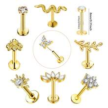 10Pcs 316 Surgical Steel Tragus Piercing Lip Stud Earring For Women Girl,18K Gold Internally Threaded Fashion Combination Cartilage Helix Ear Jewelry Suitable For Daily And Banquets To Wear - Yellow Gold - View 8