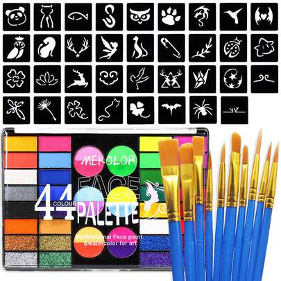 44 件套面部彩绘套装、身体彩绘、防水眼线笔调色板、专业面部彩绘粉和彩妆调色板