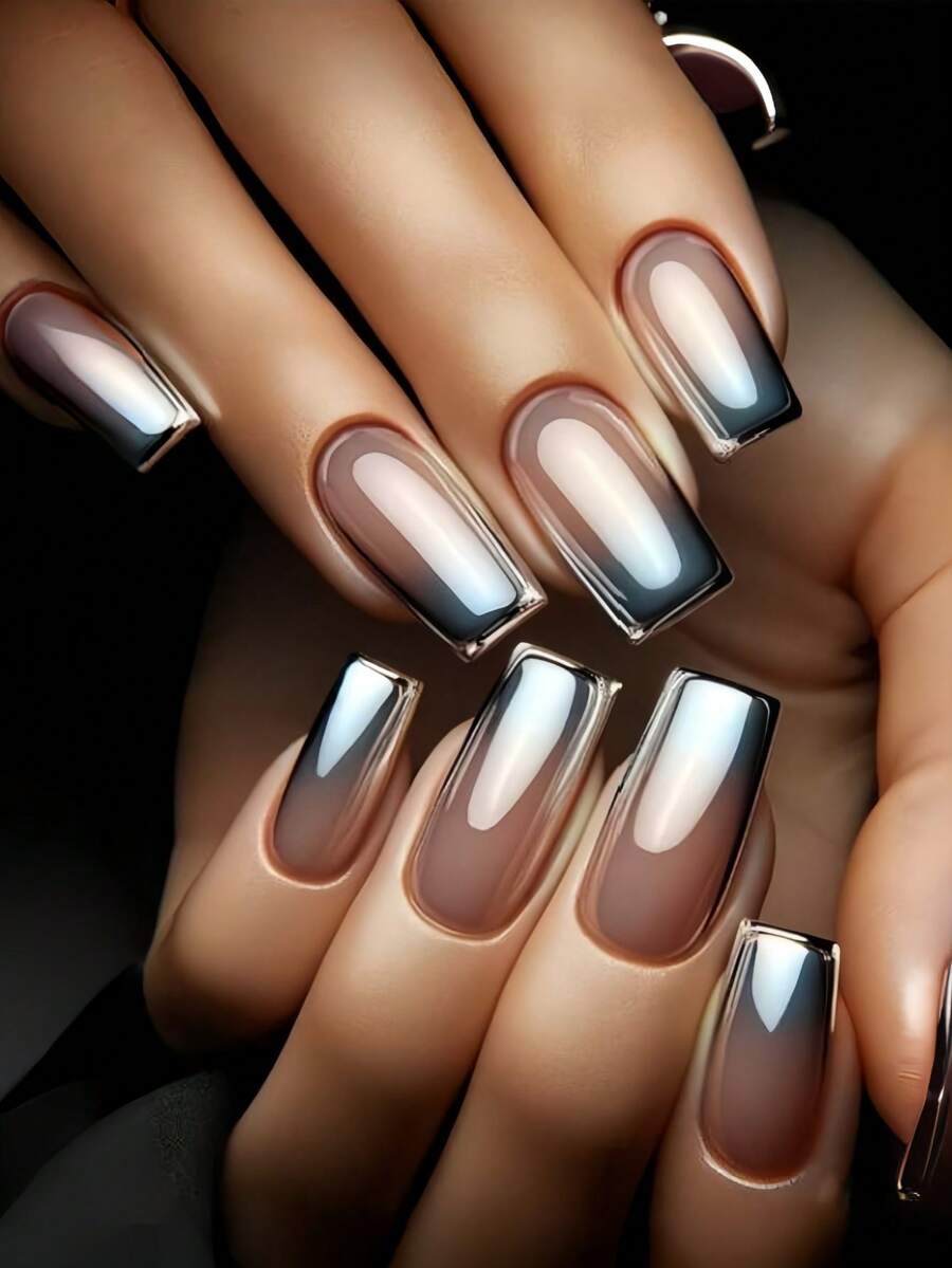 Nail Art Updates Your Look And Showcases The Charm Of Your Fingertips. This Short Square Silver Gradient Electroplated Super Shiny False Nail Patch Is Detachable. It Has 24 Pieces And Is Suitable For Both Ladies And Girls. It Is A Nail Patch For Daily Wear, Festivals, Parties, Dates And Gatherings. It Is A Simple, Fashionable And High-End False Nail Patch Nail Patch Nails Press On Nails Nail Supplies