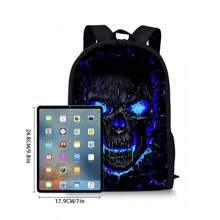 Cool Skull Pattern Printed Backpack, Fashionable And Versatile Casual Backpack Halloween School Bags