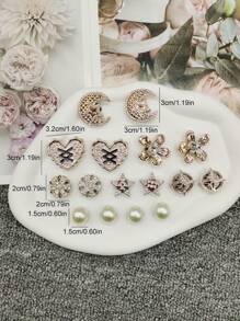 16 件 ABS 树脂金色银色奢华蝴蝶结花朵鞋饰饰品闪亮水钻心形鞋饰可拆卸仿珠鞋配件 DIY 多功能花月亮和星星鞋夹适合女士凉鞋拖鞋沙滩包圣诞节万圣节情人节生日节日派对礼物（不含鞋子） - 多色16PCS StyleNo.244 - 查看 11