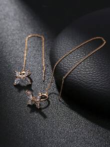 2 件简约奢华蝴蝶方晶锆石和流苏夹式耳环，适合女士的礼物 - 金黃色 - 查看 2