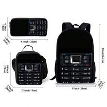 Fun Nokia Pattern Printed Backpack Three Pieces Set (Single-Layer Backpack + Shoulder Strap Lunch Bag + Single-Layer Pencil Bag)