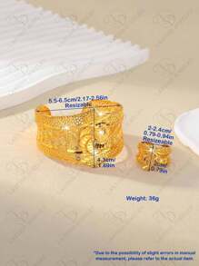 Bracelet ouvert réglable plaqué or 24 carats style Dubai élégant, bague à motif floral symétrique, bracelet de mode, accessoires de mariage de luxe pour mariée
