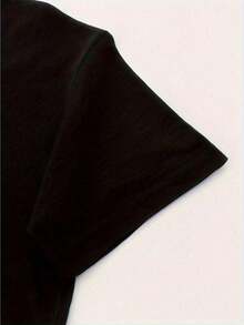 Women's Casual Short Sleeve T-Shirt - Cute Cartoon Characters And Floral Print, Soft Stretch Crew Neck Tee, Machine Washable, Playful Graphics, Premium Casual Wear - 黑色 - 查看 4