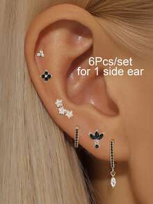 6 件/套耳环套装女士可爱锆石镀金耳钉环状吊坠耳环女士派对珠宝配饰 - 6Pcs/Set - 查看 19