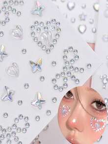 5 件白色面部宝石自粘面部珠宝贴纸发胶化妆贴纸脸部、眼睛、指甲贴珍珠星星水钻纹身适合女士女孩（5 张） - 白色 - 查看 7