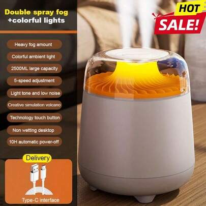 2500ML,Humidifier,7-Color Night Light, Essential Oil Diffuser, Suitable For Home, Office, Bedroom Decoration, Quiet Operation, Home Use Dehumidifier  Modern Dehumidifier Design  Sturdy Plastic Structure, Home Dehumidifier-USB Power Supply