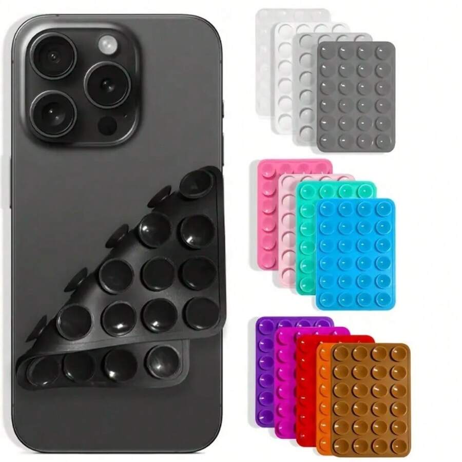 48pcs Double-Sided Silicone Suction Cup Phone Stand, Minimalist Suction Cup Sticker Non-Slip Phone Case Portable Detachable Phone Holder, Square Anti-Drop Phone Suction Cup Stand, Halloween Gift