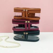 多色PU皮革+PVC化妆洗漱包 | 6色可选 (棕色/黑色/勃艮第红//浅粉色/肉粉色) | 透明可视设计 | 大容量收纳 | 旅行、出差、居家全能装备 | 防水防尘材质 | 金色拉链点缀 | 专业化妆师推荐 | 旅行必备包 学校假期返校用品洗漱包 防水盥洗包 - 彩色 - 查看 6