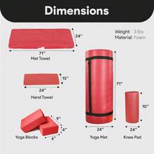 Local Delivery 7-Piece Yoga Equipment Set With Multiple Colors - Yoga Mat With Carrying Strap, 2 Yoga Blocks, Yoga Mat Towel, Yoga Hand Towel, Yoga Strap And Yoga Knee Pad - 紅色 - 查看 3