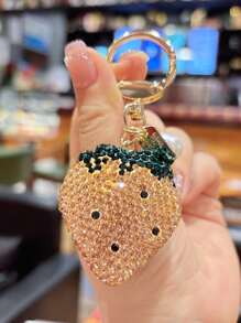1 Pc Bling Rhinestone Strawberry Keychain Accessories, Cherry Handbags Purse Keychain Decoration Pendant Charm Car Accessories Cute Goth Y2k