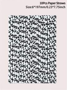 10/25/50pcs Black And White Cow Patterned Paper Straws, Disposable Cutlery Straws Suitable For Birthdays, Holidays, Parties, Homes, Bars, Drinks Shops, Picnics, Party Supplies,School Supplies