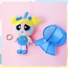 Powerpuff Girls Raincoat Plush Keychain, Bubbles Buttercup Blossom Raincoat Plush Toy Hanging Charms, Cartoon Character Raincoat Cute Bag Charms - 淺藍色 - 查看 5