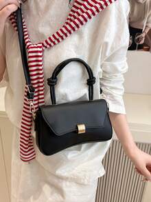 时尚简约商务休闲迷你纯色翻盖方形包 - 手提包、斜挎包，适合少女、大学生、年轻专业人士和办公室职员，非常适合办公室、大学、工作、商务活动、通勤、户外活动、旅行和郊游