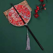 Decorative Fans - Leque redondo de cintura com flores vermelhas - Ver 2