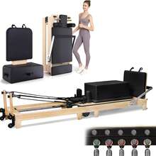 Pilates Reformer Machine Rubber Wood Pilates Bed Exercise Strength Training Foldable Reformer Equipment For Studio Home Gym Yoga Workout Mute Pilates Chair