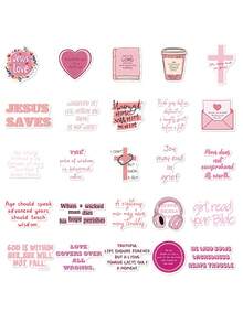 50 件粉色耶稣圣经诗句贴纸礼物卡通装饰剪贴簿笔记本电脑行李吉他水杯手机壳 DIY 贴花，适用于学校用品，返校 - 彩色 - 查看 8