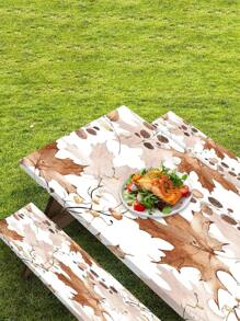 3 Piecesset Picnic Table Cover & Bench Covers - Pumpkin Sunflower Leaves Fall Maple Leaves Fitted Camping Tablecloth With Elastic Edges, Outdoor Waterproof Rectangle Table Cloth, 72x30Inch