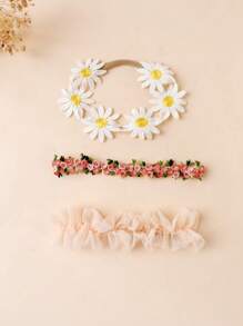 3pcs Floral Lace Embroidery Headbands For Baby, Kids Charming Daisy Ruffle Edge Headpiece