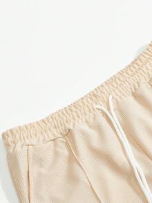 Men's Solid Color Waffle Plaid Casual Suit, Long Sleeve Crew Neck Sweatshirt And Drawstring Solid Color Pants, Distinctive And Comfortable Casual Suit Suitable For Men's Daily Casual Wear And Holiday Wear, Spring/Autumn, Cozy Outfits