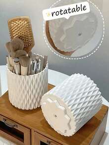 1pc 360 Degree Rotating Makeup Brush Holder, Eyeshadow Brush Stand And Eyebrow Pencil Holder, Stationery Pen Cup, Vanity Organizer Box, Home Vanity Decor, Office Desk Pen Cup And Beauty Tool Storage Box, Creative Cosmetic Storage Box, Vanity Accessories, Gift For Her - Multicolor - View 2