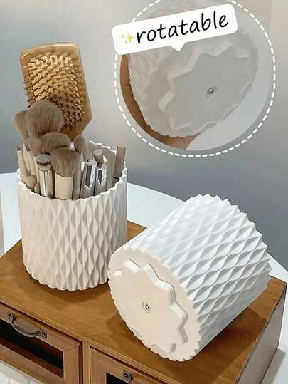 1 peça, recipiente giratório de 360 graus para pincéis de maquiagem de mesa, porta-pincéis de sombra e porta-lápis de sobrancelha, organizador de materiais escolares e canetas, organizador de mesa para penteadeira, decoração de penteadeira, porta-canetas e organizador de utensílios de beleza para mesa de escritório, caixa criativa para armazenamento de cosméticos, acessórios de penteadeira, um presente para mulheres