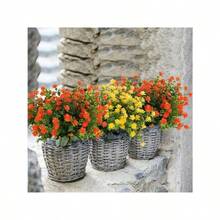 6PCS Artificial Eucalyptus Plants,Fake Boxwood Shrubs UV Resistant No Fade Faux Plastic Bridal Bouquet Indoor Outdoor Home Garden Kitchen Office Table Vase - Orange,red - View 5