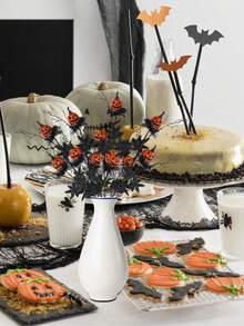 1 pezzo - Rami e steli artificiali per Ognissanti, pianta artificiale, ramo artificiale di zucca con foglie nere, fiore artificiale nero e arancione per la decorazione interna della casa di Ognissanti, decorazioni di Ognissanti, decorazioni autunnali per il raccolto e il festival di Ognissanti - Multicolore - Visualizzare 11