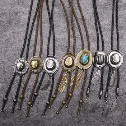 1pc Vintage Western Cowboy Bolo Tie, Fashion Necklace Cord Accessory Set