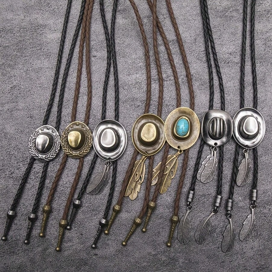 1pc Vintage Western Cowboy Bolo Tie, Fashion Necklace Cord Accessory Set - Multicolor - View 1