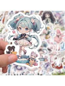60pcs Lolita Stickers, Cartoon Cute Girl Stickers For Phone Case, Scrapbook, Planner Decoration - Multicolor - View 1