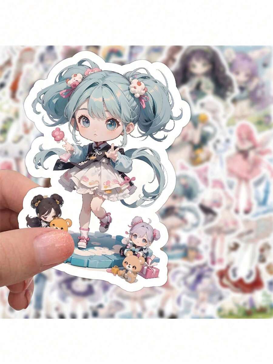60pcs Lolita Stickers, Cartoon Cute Girl Stickers For Phone Case, Scrapbook, Planner Decoration - Multicolor - View 1