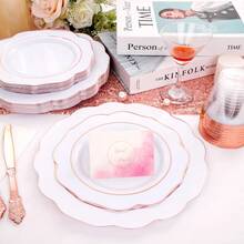 Local Delivery 150 PCS Rose Gold Plastic Plates And Rose Gold Silverware Set - 30 Dinner Plates, 30 Salad Plates, 90 Disposable Rose Gold Utensils For Weddings, Parties, Showers - 玫瑰金 - 查看 4
